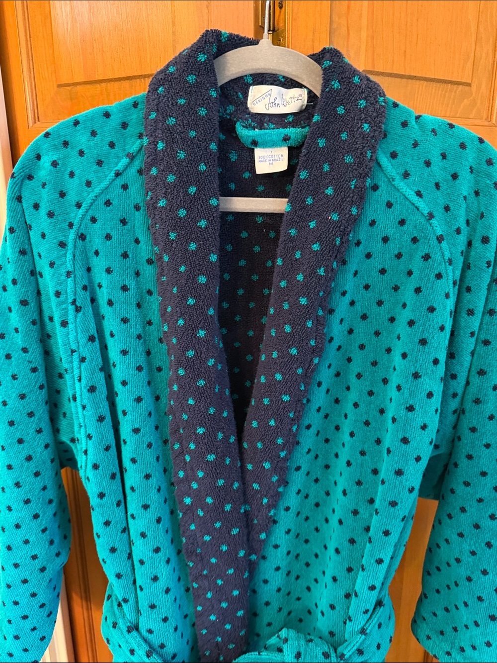 🔵🔵🔵BOGOHO🔵🔵🔵VTG John Weitz Polka-Dot Robe-Medium - Picture 4 of 13